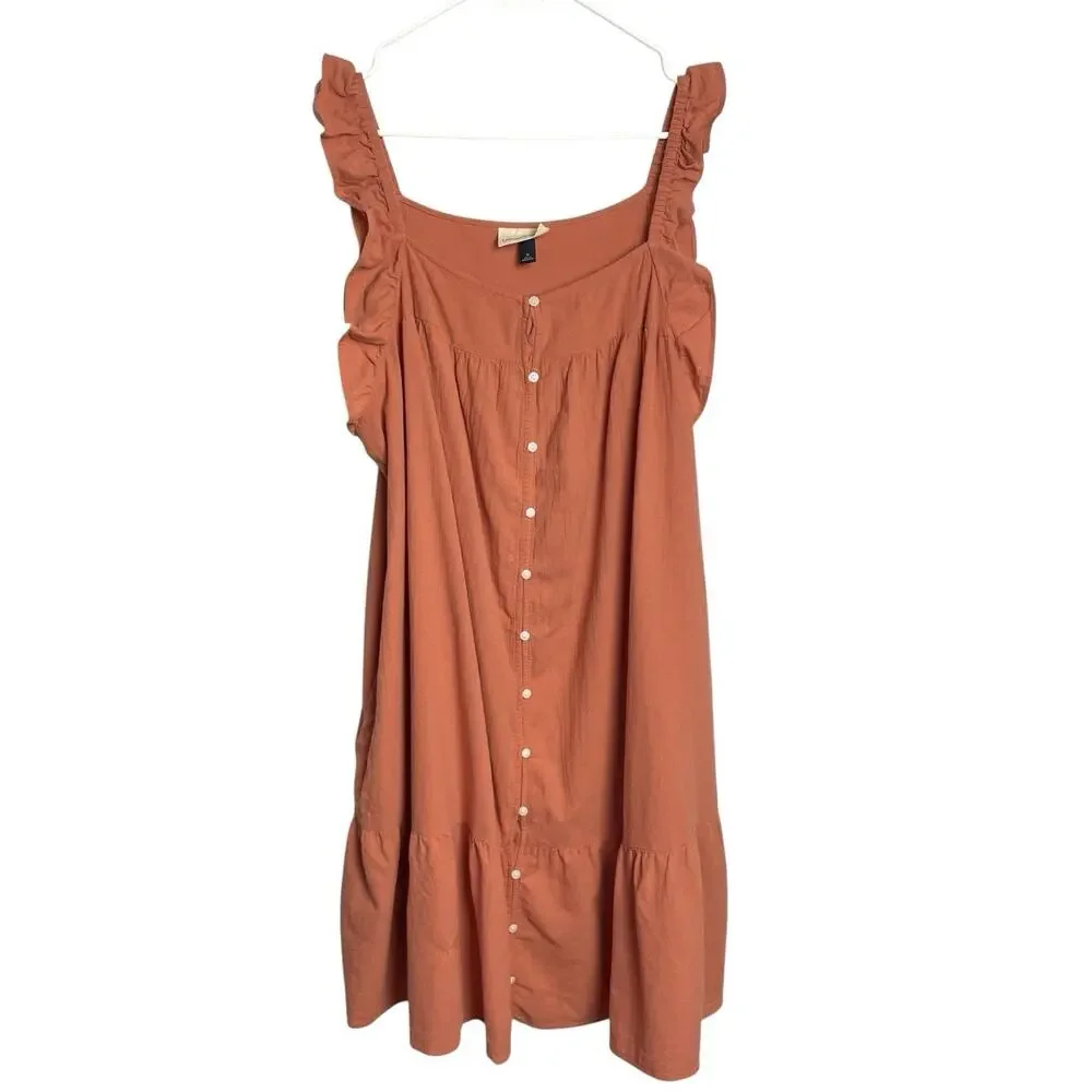 Universal Thread Womens Flutter Sleeve Dress 1X Peach Button Down Ruffle Tiered